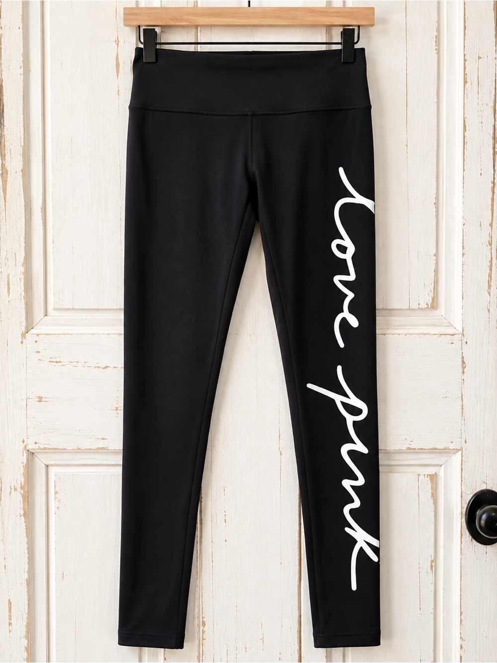 PINK Victoria's Secret Black High-Waist Leggings with White Script